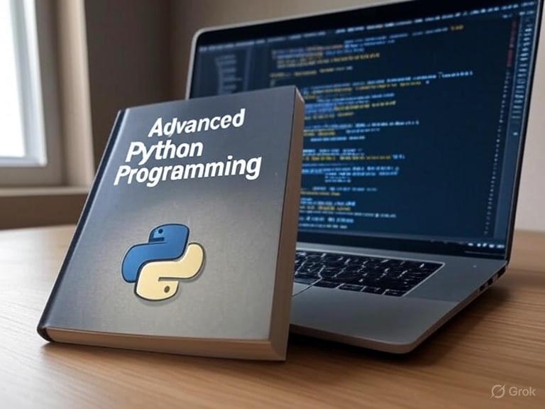 advanced python programming book and laptop