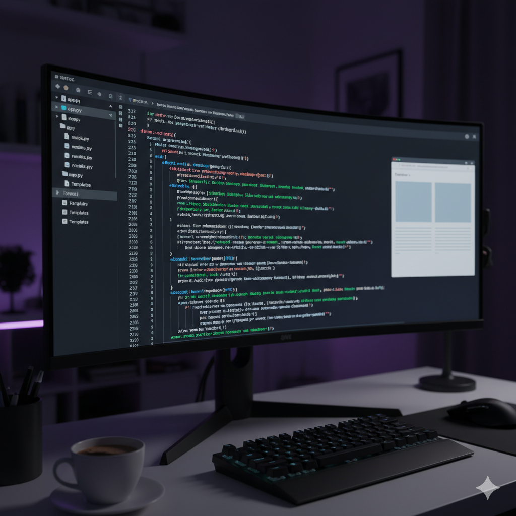 Programming source code on digital screen. Software developer and internet programming HTML language